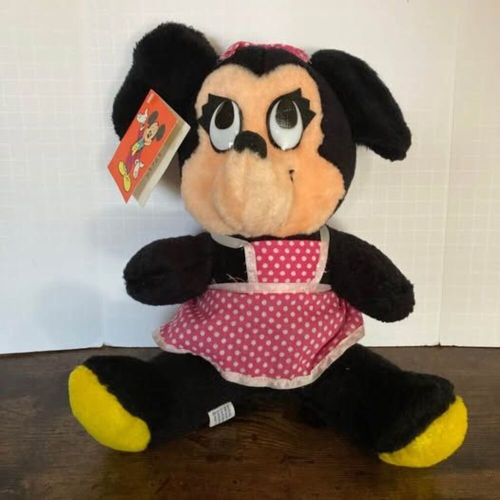 Vintage Walt Disney MINNIE Mouse Stuffed Animal Plush Sitting Doll Polka Dots